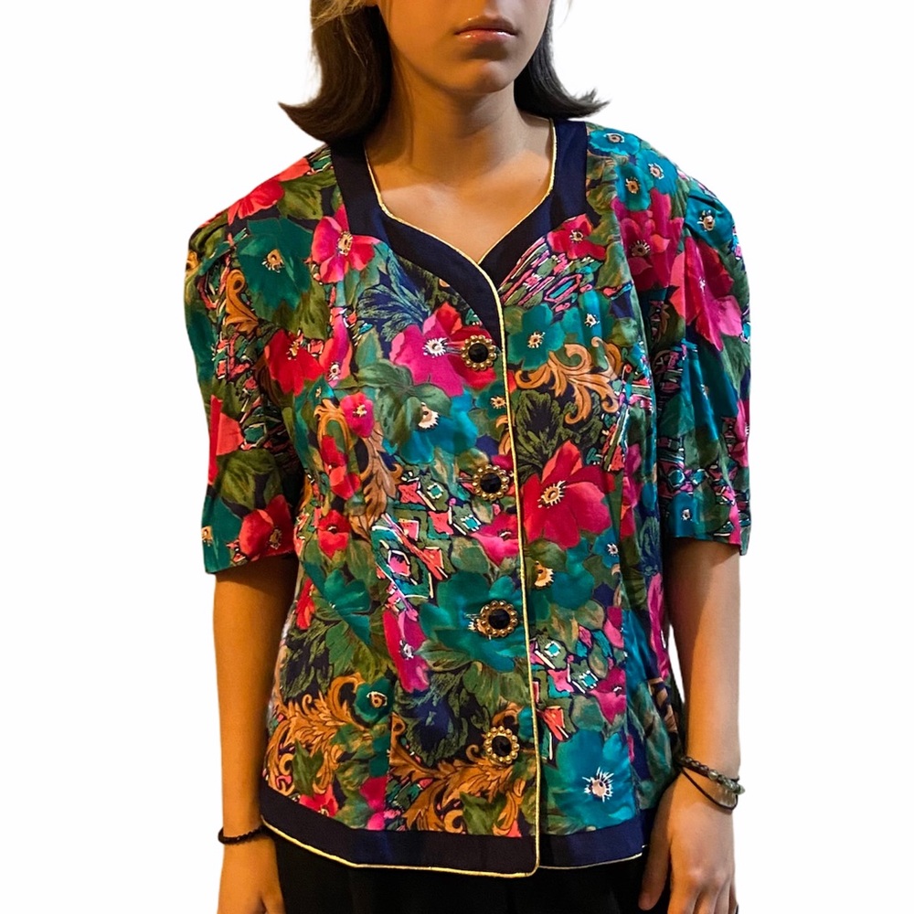 Vintage Floral Farm Rio Top Shirt 80’s 90’s Retro Business Cottagecore Fairy Med